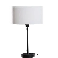 Tafellamp zwart met ovale linnen kap wit 35cm - Parte
