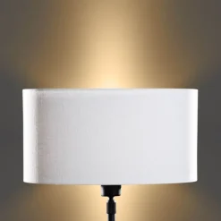 Tafellamp zwart met ovale linnen kap wit 35cm - Parte