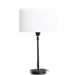 Tafellamp zwart met ovale linnen kap wit 35cm - Parte