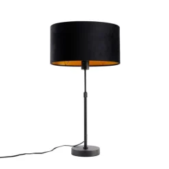 Tafellamp zwart met ovale velours kap zwart 35cm - Parte