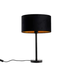 Tafellamp zwart met ovale velours kap zwart 35cm - Simplo