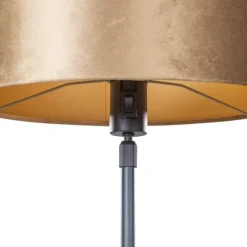 Tafellamp zwart met velours kap brons 35cm - Parte