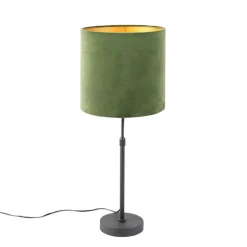 Tafellamp zwart met velours kap groen met goud 25 cm - Parte