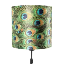 Tafellamp zwart met velours kap pauw met goud 25 cm - Parte