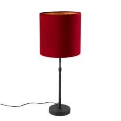Tafellamp zwart met velours kap rood met goud 25 cm - Parte