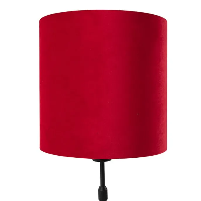 Tafellamp zwart met velours kap rood met goud 25 cm - Parte