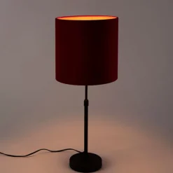 Tafellamp zwart met velours kap rood met goud 25 cm - Parte
