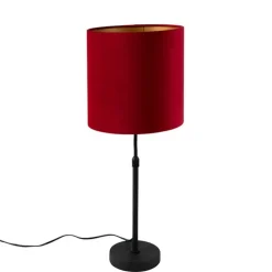 Tafellamp zwart met velours kap rood met goud 25 cm - Parte