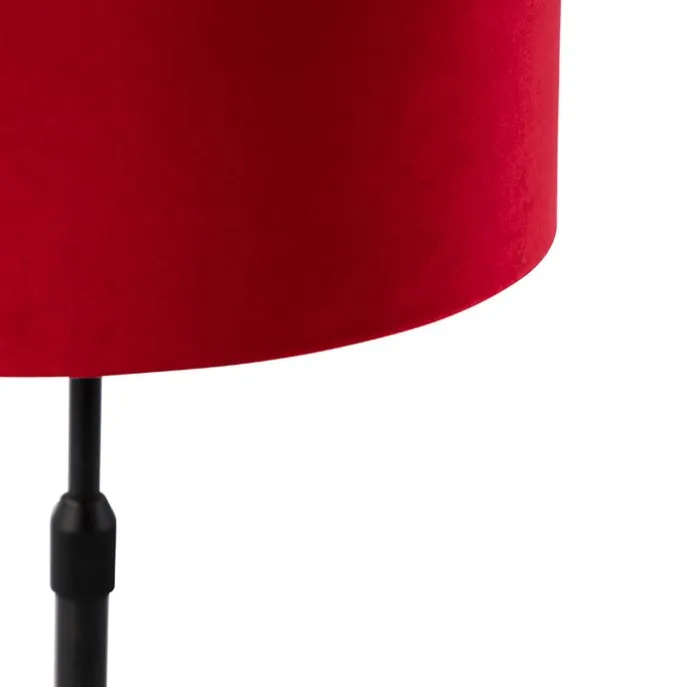 Tafellamp zwart met velours kap rood met goud 25 cm - Parte
