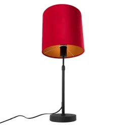 Tafellamp zwart met velours kap rood met goud 25 cm - Parte