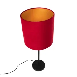 Tafellamp zwart met velours kap rood met goud 25 cm - Parte