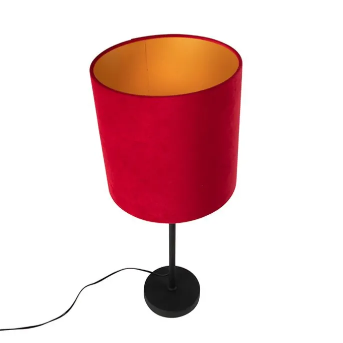 Tafellamp zwart met velours kap rood met goud 25 cm - Parte