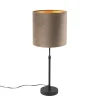 Tafellamp zwart met velours kap taupe met goud 25 cm - Parte