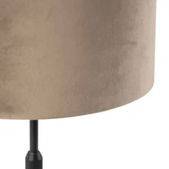 Tafellamp zwart met velours kap taupe met goud 25 cm - Parte
