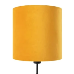 Tafellamp zwart met velours kap geel met goud 25 cm - Parte
