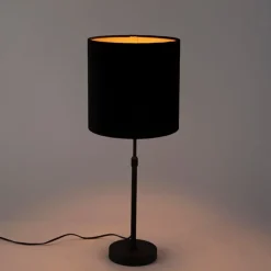Tafellamp zwart met velours kap zwart met goud 25 cm - Parte