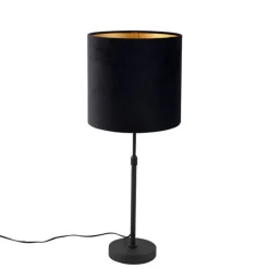 Tafellamp zwart met velours kap zwart met goud 25 cm - Parte