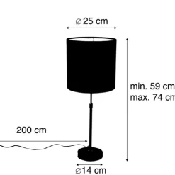 Tafellamp zwart met velours kap zwart met goud 25 cm - Parte