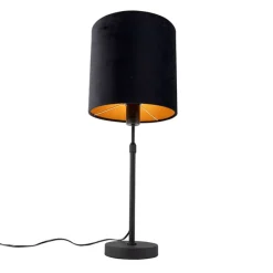 Tafellamp zwart met velours kap zwart met goud 25 cm - Parte
