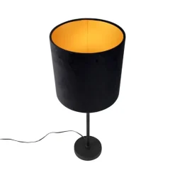 Tafellamp zwart met velours kap zwart met goud 25 cm - Parte