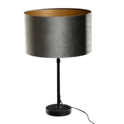 Tafellamp zwart met velours kap groen 35cm - Parte