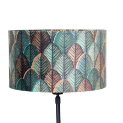 Tafellamp zwart met velours lampenkap blad dessin met gouden binnenkant - Parte