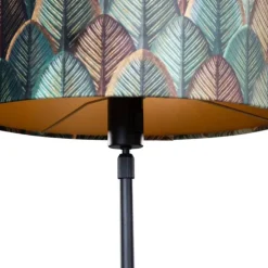 Tafellamp zwart met velours lampenkap blad dessin met gouden binnenkant - Parte