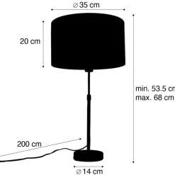Tafellamp zwart met velours lampenkap blad dessin met gouden binnenkant - Parte