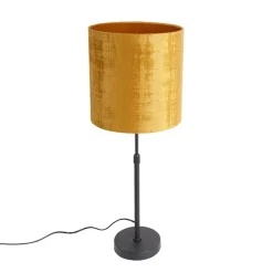 Tafellamp zwart velours kap goud 25 cm verstelbaar - Parte