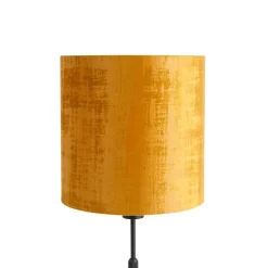 Tafellamp zwart velours kap goud 25 cm verstelbaar - Parte