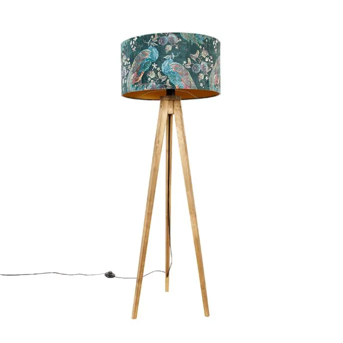 Tripod vintage hout met kap pauw groen 50 cm - Tripod Classic