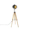 Tripod vloerlamp zwart met hout studiospot - Radient