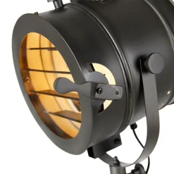 Tripod vloerlamp zwart met hout studiospot - Radient