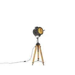 Tripod vloerlamp zwart met hout studiospot - Radient