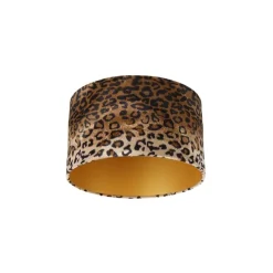 Velours lampenkap luipaard dessin 35/35/20 gouden binnenkant