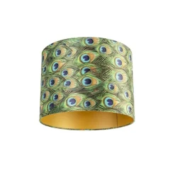 Velours lampenkap pauw dessin 40/40/30 met gouden binnenkant