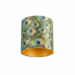 Velours lampenkap pauw dessin 25/25/25 met gouden binnenkant
