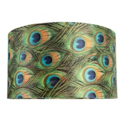 Velours lampenkap pauw dessin 35/35/20 met gouden binnenkant