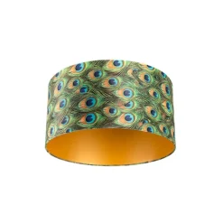 Velours lampenkap pauw dessin 50/50/25 met gouden binnenkant