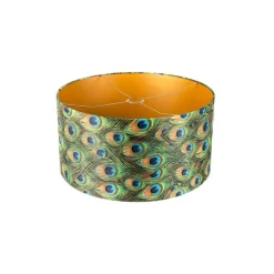 Velours lampenkap pauw dessin 50/50/25 met gouden binnenkant