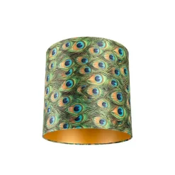 Velours lampenkap pauw dessin 40/40/40 met gouden binnenkant