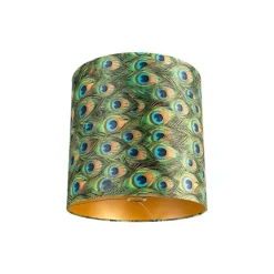 Velours lampenkap pauw dessin 40/40/40 met gouden binnenkant