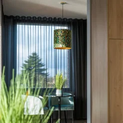 Velours lampenkap pauw dessin 40/40/40 met gouden binnenkant