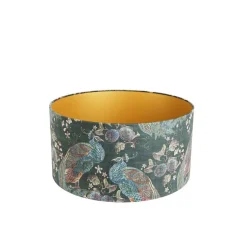 Velours lampenkap pauw groen 50/50/25 gouden binnenkant