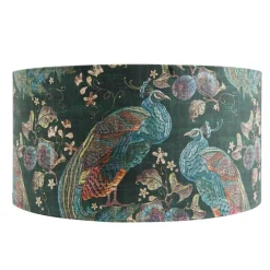 Velours lampenkap pauw groen 50/50/25 gouden binnenkant