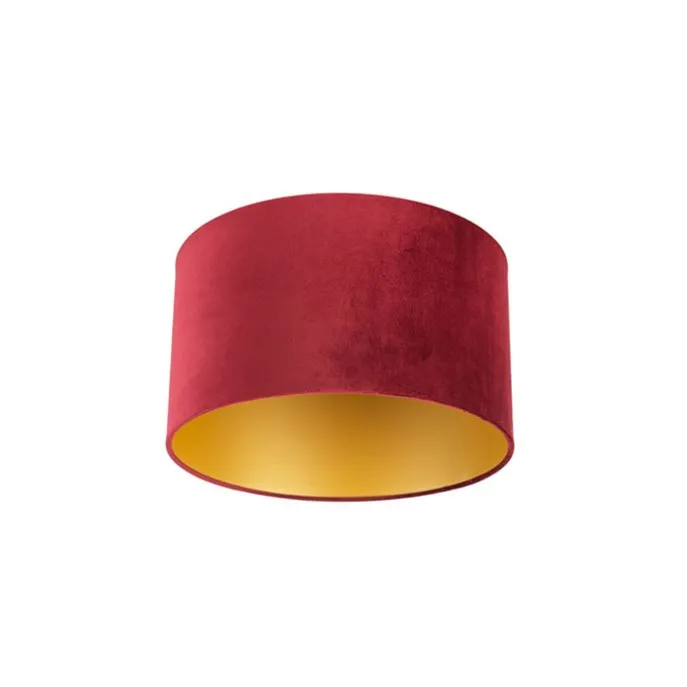 Velours lampenkap rood 35/35/20 met gouden binnenkant