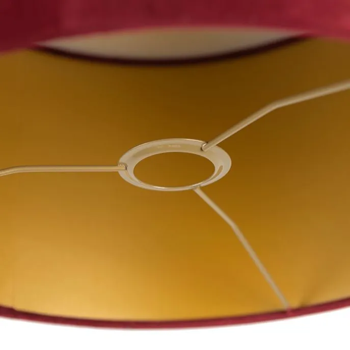 Velours lampenkap rood 35/35/20 met gouden binnenkant
