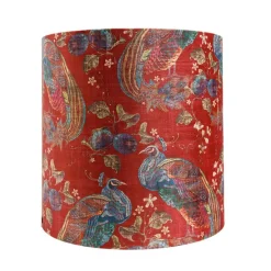 Velours lampenkap rood pauw dessin 40/40/40 binnenkant goud