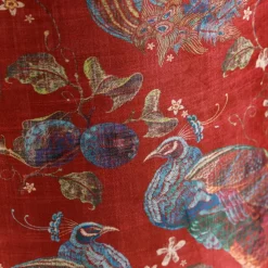 Velours lampenkap rood pauw dessin 40/40/40 binnenkant goud