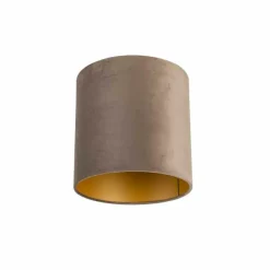 Velours lampenkap taupe 25/25/25 met gouden binnenkant